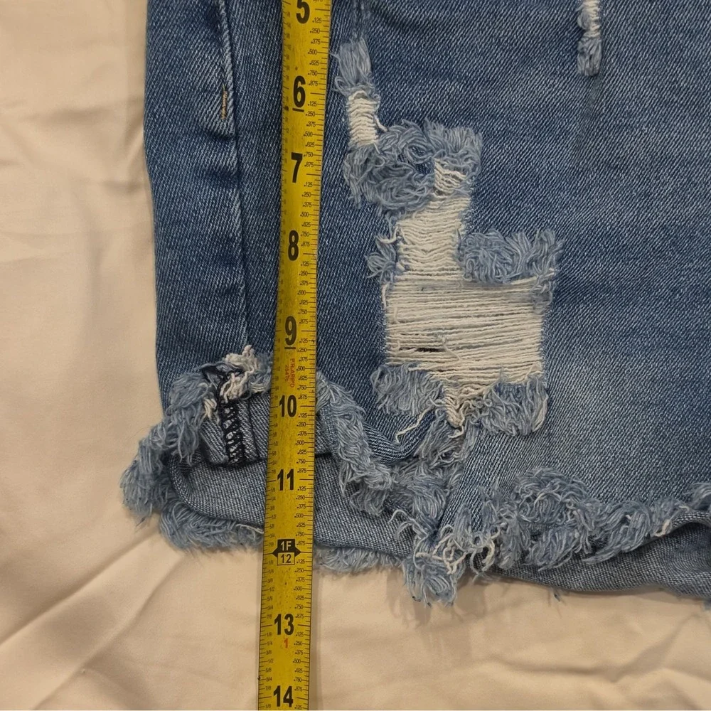 Almost Famous Juniors High Rise Distressed Cut-Off Denim Shorts 7 Blue #97